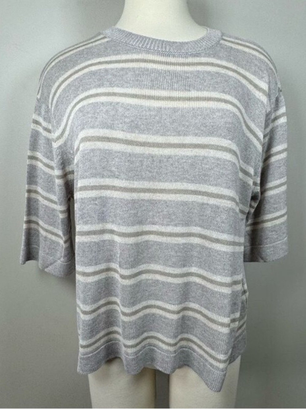 KOTN Gray and Cream Striped Oversized Short Sleeve Top XS
